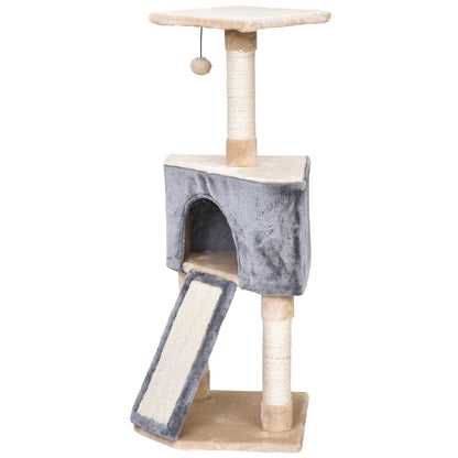 PawHut Árvore para gatos com caverna Brinquedo de suspensão Rampa de arranhões e pôsteres Raspadores Corda de sisal 40x40x98 cm Cinza e bege