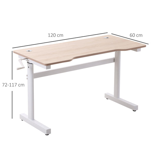 Vinsetto Secretária de Pé com Altura Ajustável a Manivela e Bancada de Carbono Secretária Elevatória para Escritório Estúdio Sala de Estar Carga Máxima 150kg 120x60x72-117cm Madeira e Branco