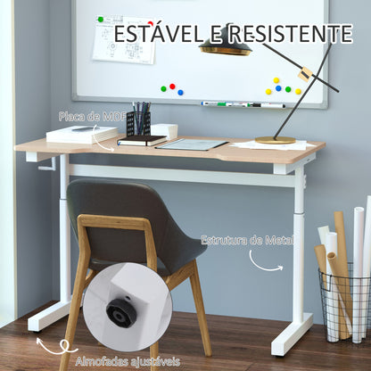 Vinsetto Secretária de Pé com Altura Ajustável a Manivela e Bancada de Carbono Secretária Elevatória para Escritório Estúdio Sala de Estar Carga Máxima 150kg 120x60x72-117cm Madeira e Branco