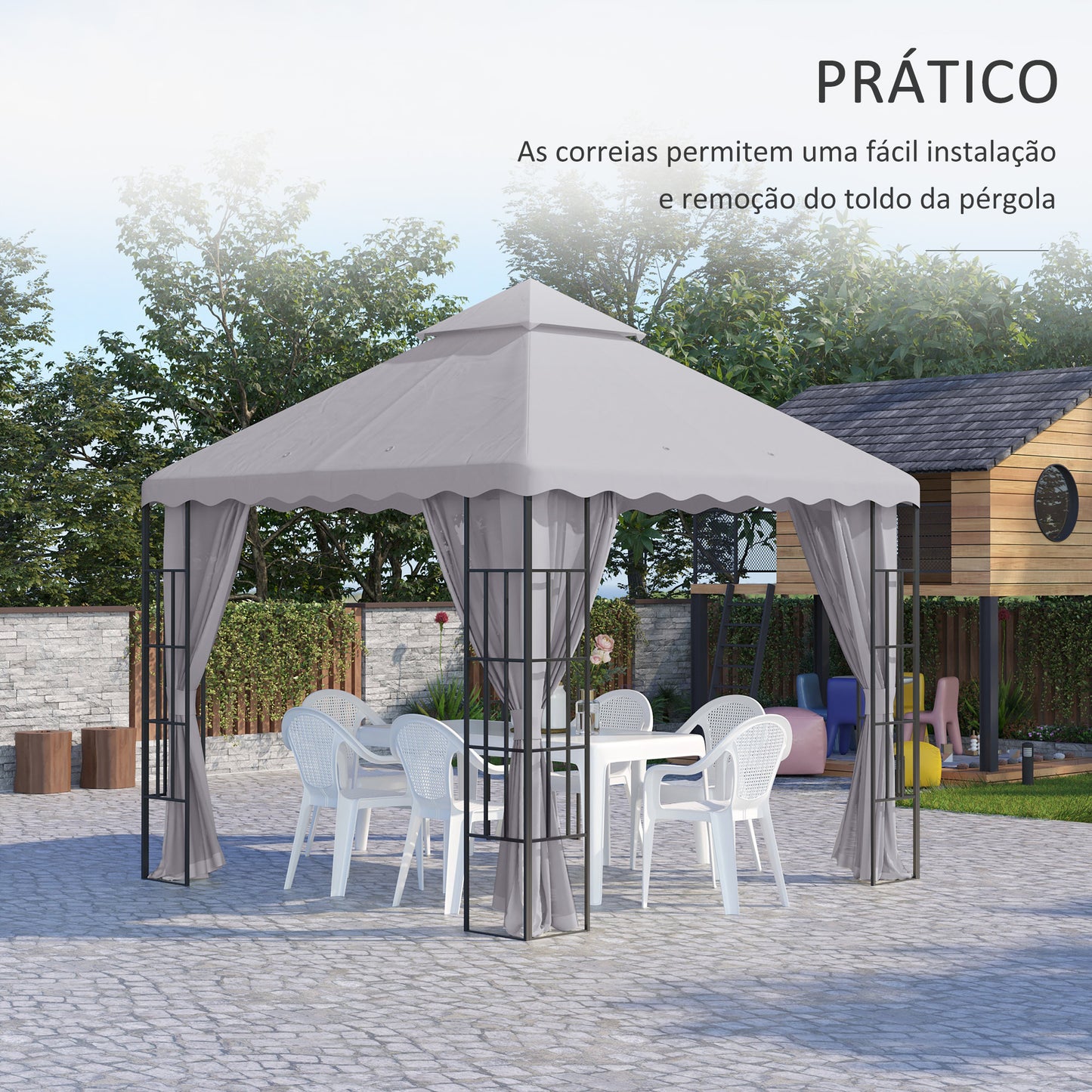 Outsunny Toldo de Substituição para Pérgola 2,95x2,95 cm Cobertura de Substituição com Teto Duplo e 10 Orifícios de Drenagem Tecido de Poliéster para Pátio Jardim Cinza