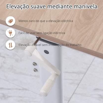 Vinsetto Secretária de Pé com Altura Ajustável a Manivela e Bancada de Carbono Secretária Elevatória para Escritório Estúdio Sala de Estar Carga Máxima 150kg 120x60x72-117cm Madeira e Branco