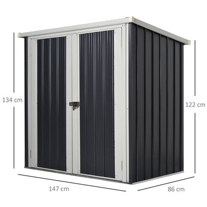 Outsunny Abrigo de Jardim 1,26 m² 147x86x134 cm Abrigo de Exterior de Aço Galvanizado com 2 Portas para Armazenamento de Ferramentas Preto