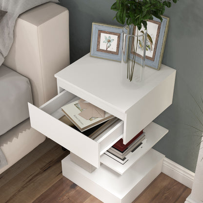 HOMCOM Mesa de Cabeceira Mesa Auxiliar com 1 Gaveta e 2 Prateleiras Abertas para Quarto Sala Cama Escritório Estilo Moderno 39x39x65 cm Branco