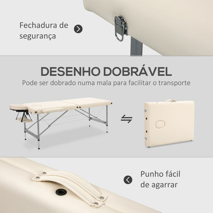 HOMCOM Marquesa Dobrável Mesa de Massagem Portátil com Altura Ajustável em 7 Posições Apoio para a Cabeça e Estrutura de Liga de Alumínio para Fisioterapia Carga 130kg 186x71x62-83cm Bege