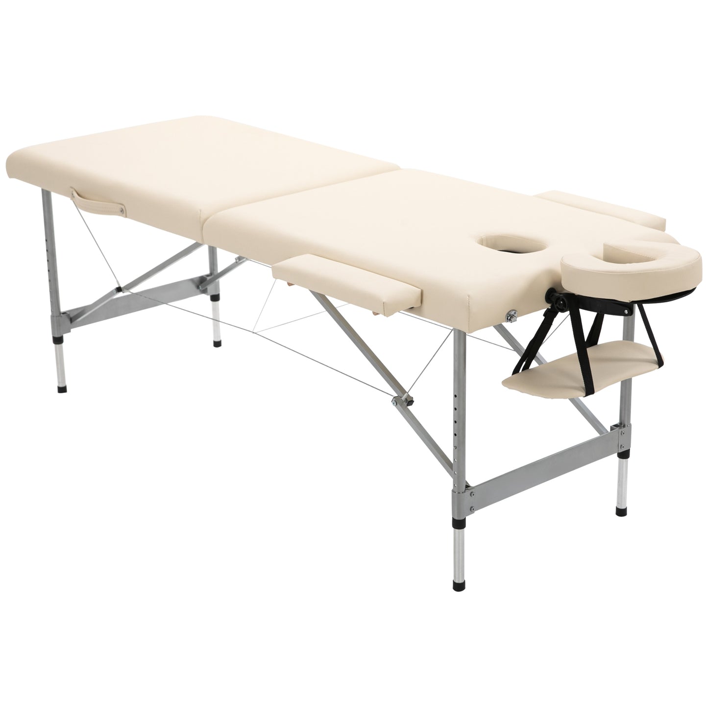 HOMCOM Marquesa Dobrável Mesa de Massagem Portátil com Altura Ajustável em 7 Posições Apoio para a Cabeça e Estrutura de Liga de Alumínio para Fisioterapia Carga 130kg 186x71x62-83cm Bege