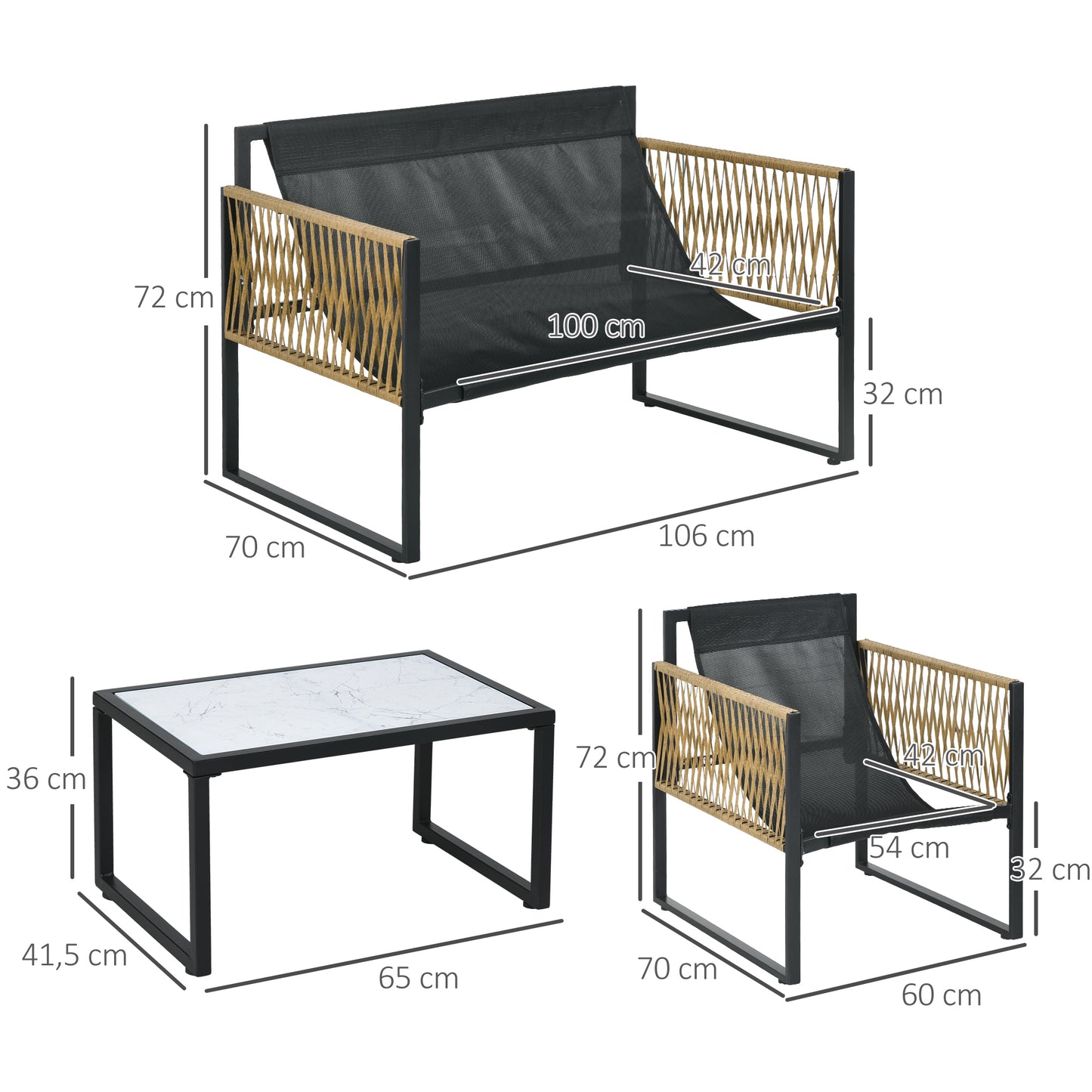 Outsunny Conjunto de Móveis de Jardim de Vime Sintético Conjunto de 4 Peças Móveis de Jardim com 2 Poltronas 1 Sofá de 2 Lugares 1 Mesa de Centro e Almofadas Creme