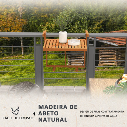 Outsunny Mesa Suspensa para Varanda Mesa de Varanda Dobrável em Madeira com Altura Ajustável em 4 Níveis Capacidade 20 kg para Terraço 68x65x40,5-55 cm Natural