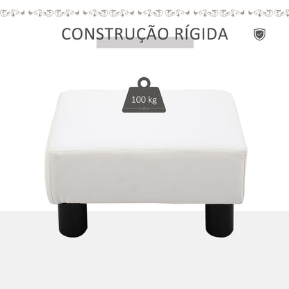 HOMCOM Apoio para os Pés Octomano Banco Pequeno Estofado em Pele Sintética com Assento Acolchoado de Espuma e Pés de Plástico para Sala de Estar Dormitório 40x30x24 cm Branco