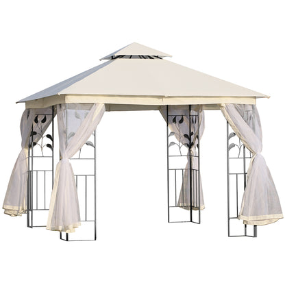 Outsunny Pérgola de Jardim 300x300x280 cm Pérgola de Exterior com Teto Duplo Mosquiteira e Orifícios de Drenagem Branco