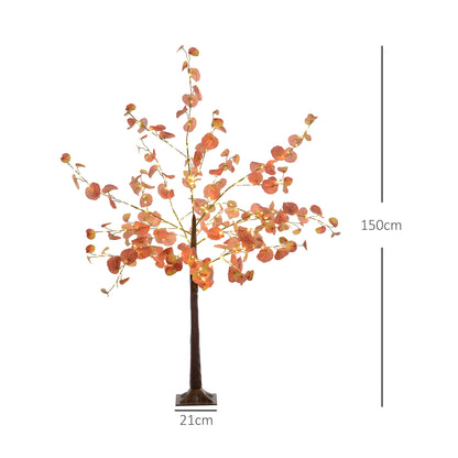 HOMCOM Árvore de Eucalipto Artificial 150 cm Árvore Artificial com 245 Luzes LED e Base Decoração para Interior e Exterior Laranja e Marrom