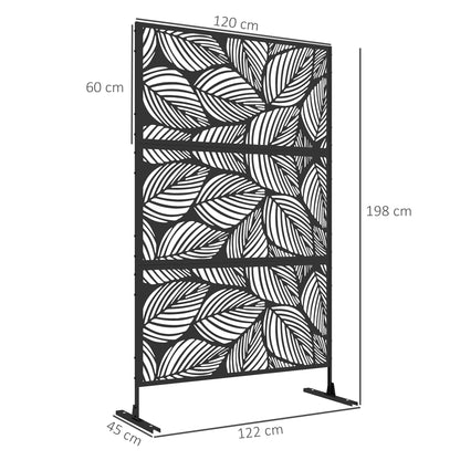 Outsunny Biombo de Exterior Separador de Ambientes com 3 Peças com Padrão de Flores Grande e Estrutura de Aço Ecrã de Privacidade para Pátio Varanda Jardim 122x45x198 cm Preto