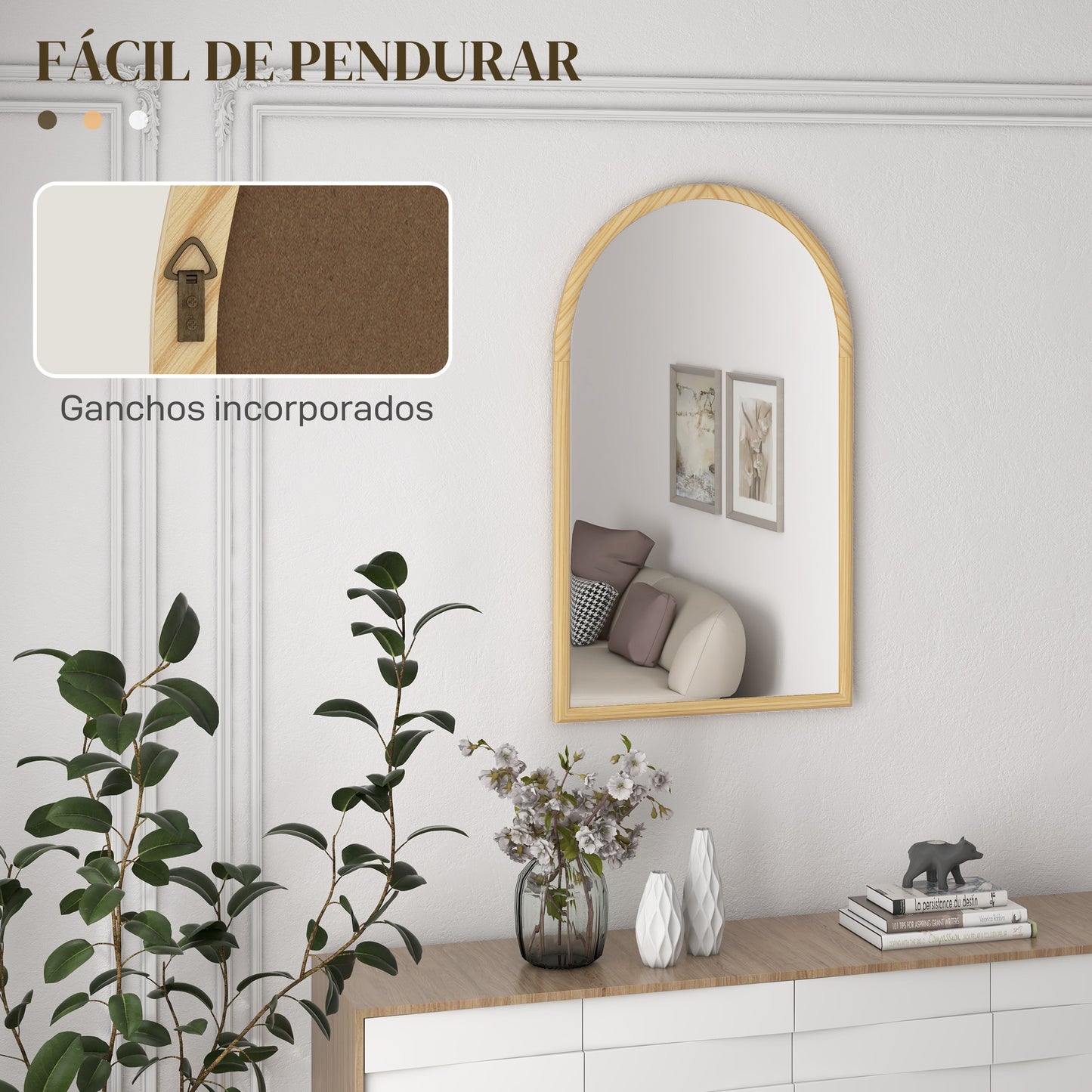 HOMCOM Espelho de Parede 65x110 cm Espelho de Entrada com Estrutura de Madeira em Forma de Janela Espelho Decorativo para Sala de Estar Dormitório Entrada Madeira