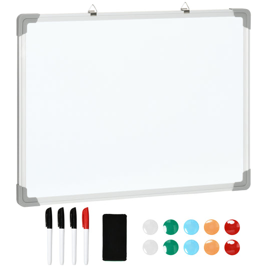 HOMCOM Quadro Magnético com Estrutura de Liga de Alumínio 60x45cm Quadro Magnético com Apagador 4 Marcadores e 10 Ímás para Escritório Casa