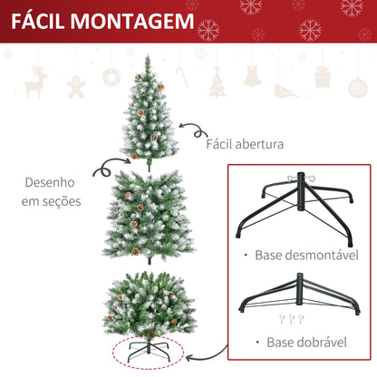 HOMCOM Árvore de Natal Artificial Ø75x180cm com 630 Ramas e 37 Pinhas Folhas de PVC Base Dobrável e Suporte Metálico Decoração de Natal para Interiores Verde