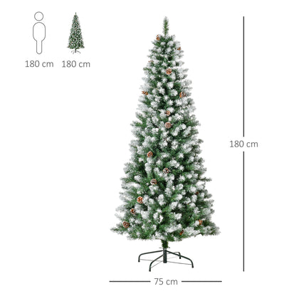 HOMCOM Árvore de Natal Artificial Ø75x180cm com 630 Ramas e 37 Pinhas Folhas de PVC Base Dobrável e Suporte Metálico Decoração de Natal para Interiores Verde