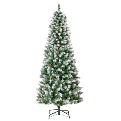 HOMCOM Árvore de Natal Artificial Ø75x180cm com 630 Ramas e 37 Pinhas Folhas de PVC Base Dobrável e Suporte Metálico Decoração de Natal para Interiores Verde