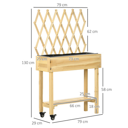 Outsunny Horta Vertical Elevada de Madeira com Rodas Mesa de Cultivo com Trepadeira Tecido não Tecido e Orifício de Drenagem para Plantas Flores 79x29x130 cm Madeira