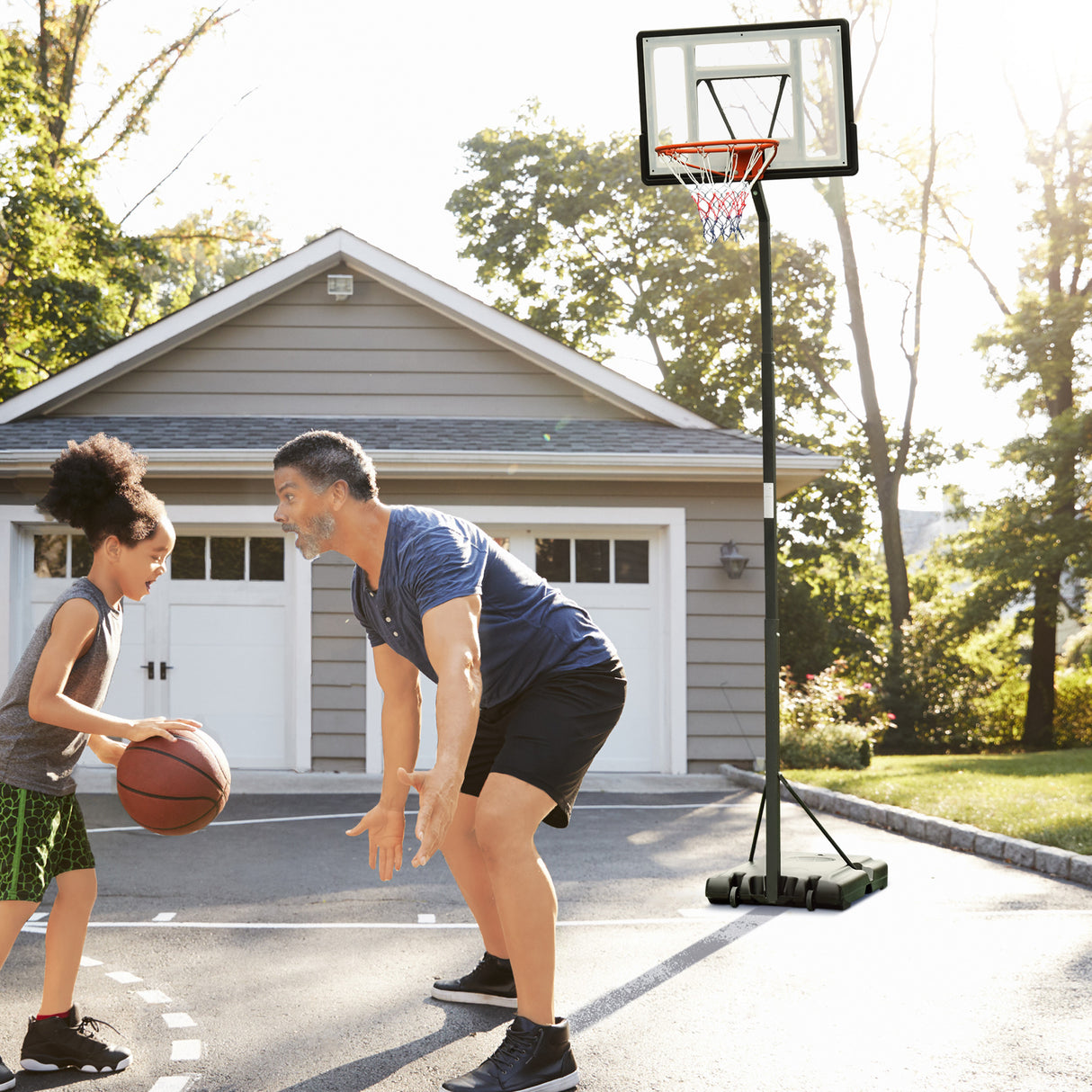 HOMCOM Tabela de Basquetebol com Suporte Portátil Aro de Ajustável em Altura com Base Recarregável para Crianças e Adultos 86x165x302-352cm Preto