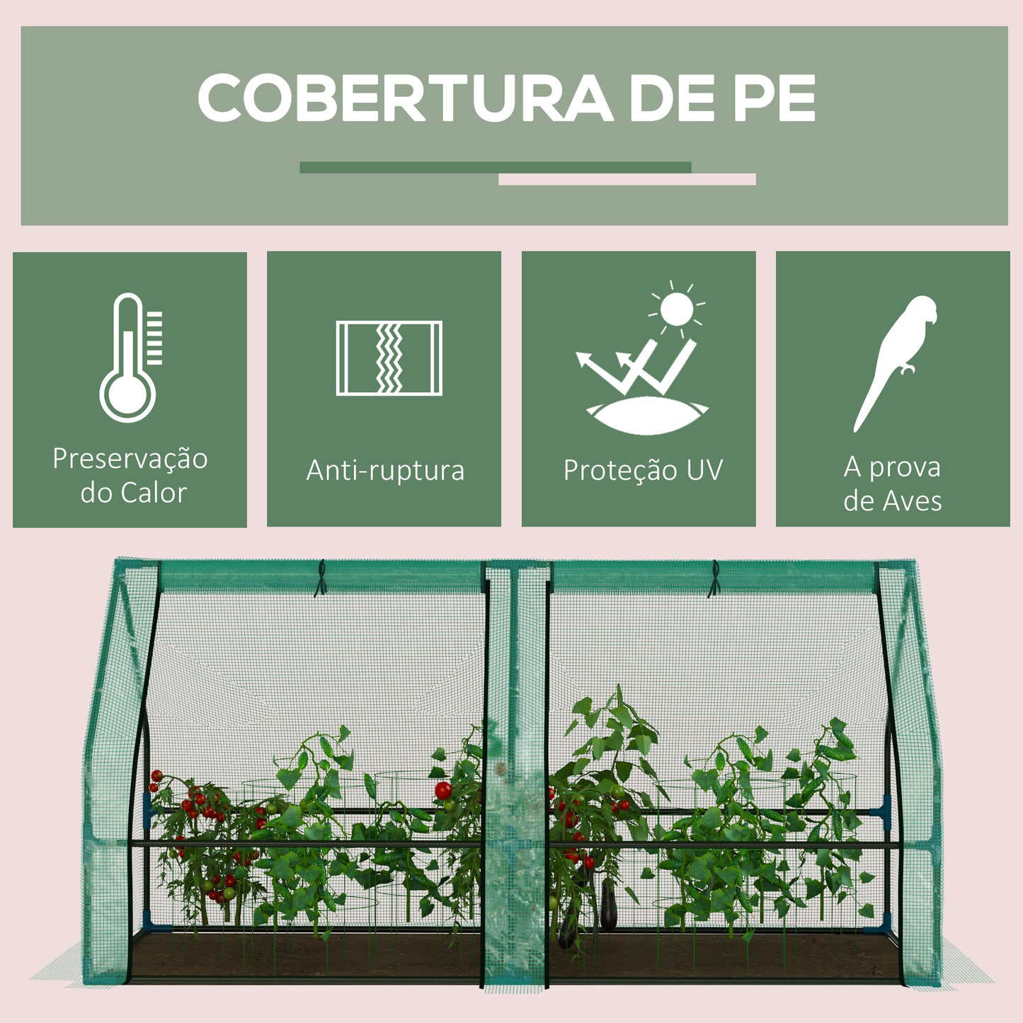 Outsunny Estufa de Jardim Terraço 180x90x90 cm Tipo Casa Tubo de Aço com 2 Janelas Estufa Pequena para Cultivo de Plantas e Verduras Verde