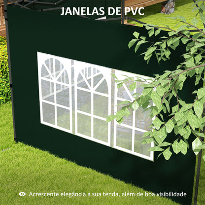 Outsunny Conjunto de 2 Paredes Laterais para Tendas de 3x3m e 3x6m Paredes Laterais para Tendas com Janelas Transparentes 293x193cm Verde Escuro