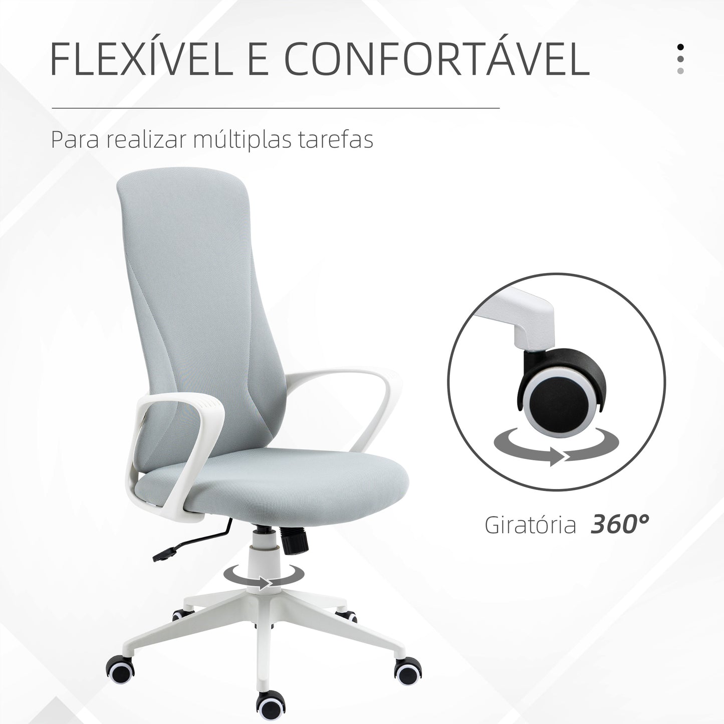 Vinsetto Cadeira de Escritório Giratória com Altura Ajustável Cadeira de Escritório Ergonómica com Apoio para os Braços Função de Inclinação e Encosto Alto para Sala de Estar Dormitório 62x56x110-119,5 cm Cinza