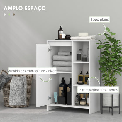 HOMCOM Móvel Auxiliar de Casa de Banho Armário Casa de Banho com Prateleiras Abertas Porta e Prateleira Ajustável para Sala de Estar Dormitório 53x30x80 cm Branco