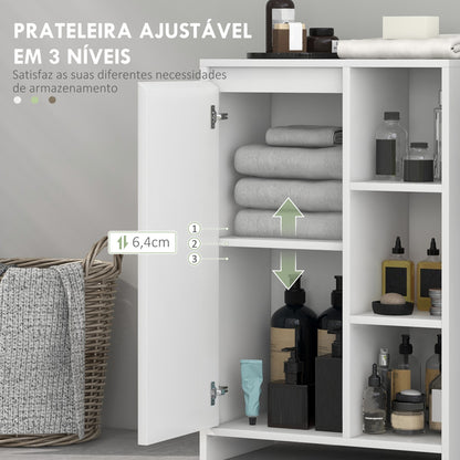 HOMCOM Móvel Auxiliar de Casa de Banho Armário Casa de Banho com Prateleiras Abertas Porta e Prateleira Ajustável para Sala de Estar Dormitório 53x30x80 cm Branco