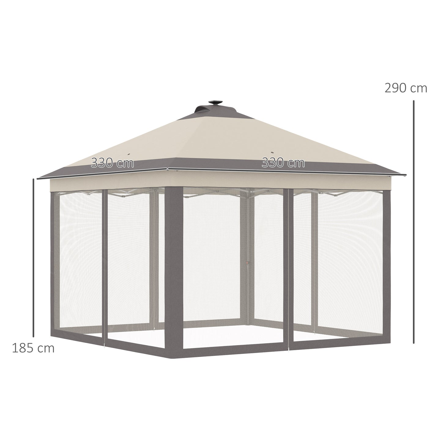 Outsunny Tenda Dobrável Exterior 3,3x3,3x2,9 m com Luzes LED e Controle Remoto Tenda de Jardim com 4 Mosquiteiras Removíveis e Bolsa de Transporte para Acampamento Festas Bege