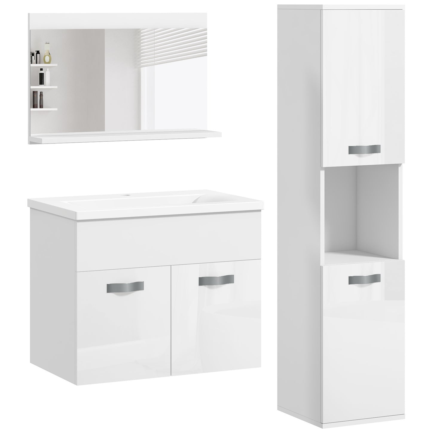 Conjunto de Móveis para Casa de Banho "Porto" com Lavatório – 4 Peças – Branco – Estilo Moderno