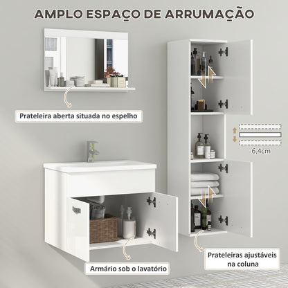 Conjunto de Móveis para Casa de Banho "Porto" com Lavatório – 4 Peças – Branco – Estilo Moderno