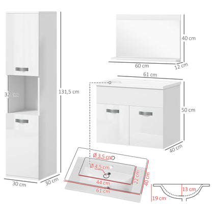 Conjunto de Móveis para Casa de Banho "Porto" com Lavatório – 4 Peças – Branco – Estilo Moderno