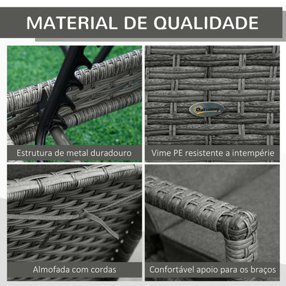 Outsunny Espreguiçadeira de Vime de Jardim Espreguiçadeira com Encosto Ajustável em 4 Posições Almofadas Acolchoadas e Capa Removível para Terraço Pátio Exterior 192x62,5x58-95cm Cinza