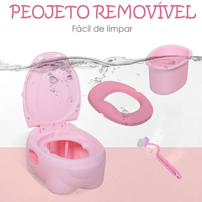 HOMCOM Bacio para Bebé em Forma de Hipopótamo 2 em 1 com Cubo Amovível e Escova de Limpeza Bacio de Aprendizagem Treinamento Portátil Carga 25 kg 40x30x23 cm Rosa