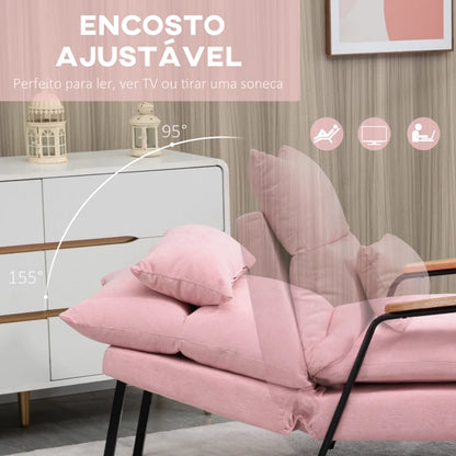 Poltrona Dutti em Veludo Cotelê com Apoio de Pés Reclinável - Rosa - Design Moderno