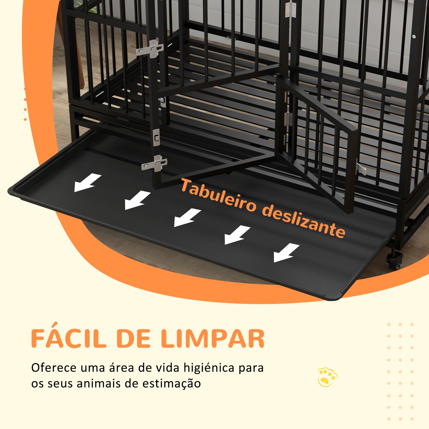 PawHut Gaiola para Cães Grandes 123x74x125 cm Canil Metálico com Rodas Bandeja Removível Trancas 2 Portas Frontais 1 Porta no Teto e Estrutura de Aço Preto