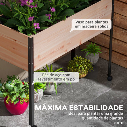 Outsunny Horta Elevada com Rodas 99x42x81 cm Horta Vertical Elevada Mesa de Cultivo com Tecido não Tecido para Cultivo de Plantas Verdura Flores Madeira