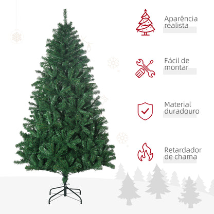 HOMCOM Árvore de Natal 180 cm com 1000 Ramos de PVC e Suporte de Aço Decoração de Natal para Interior Verde