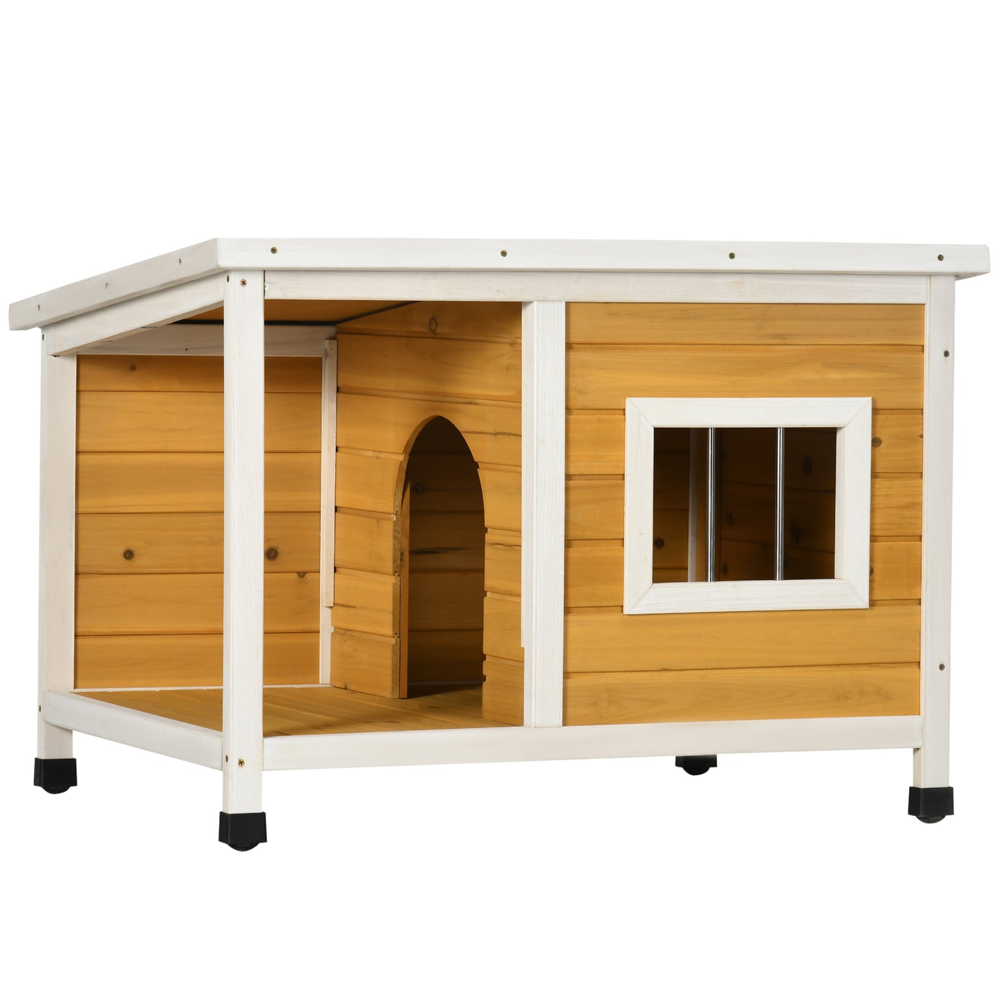 PawHut Casa para Cães de Madeira 85,5x62x60cm Casa para Animais de Estimação Casa para Cães com Teto Asfáltico Impermeável e Janela para Interior e Exterior Madeira