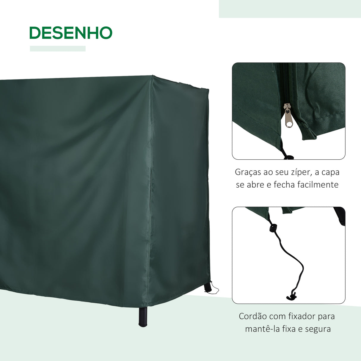 Outsunny Capa para Móveis de Jardim Capa Protetora para Baloiços de Exterior com Zíper 177x114x152cm Verde