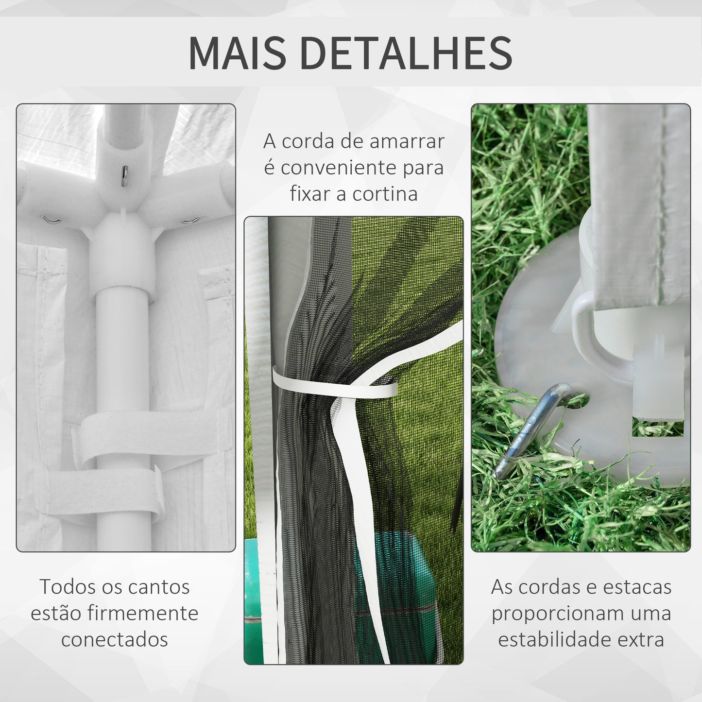 Outsunny Tenda de Jardim 4x3 m Tenda Desmontável de Exterior com 4 Mosqueteiras Laterais 2 Portas com Fecho de Correr e 8 Orifícios de Drenagem para Pátio Praia Branco