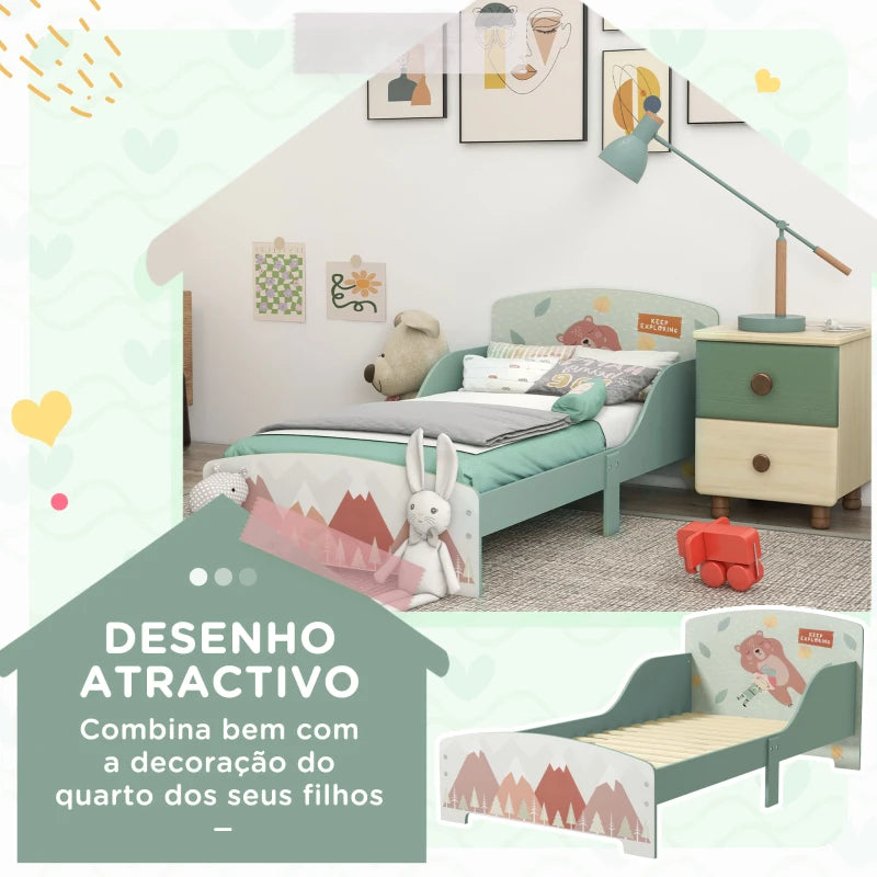 Cama Panda Infantil para Crianças - Verde - 140x70 cm - Design Natura