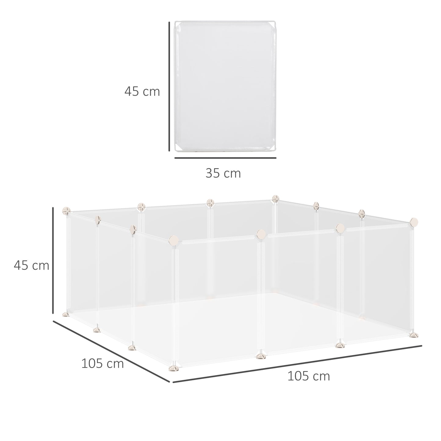 Recinto para Pequenos Animais Recinto Modular de Metal com 12 Painéis e 24 Conectores para Coelhos Porquinhos da Índia 105x105x45 cm Branco