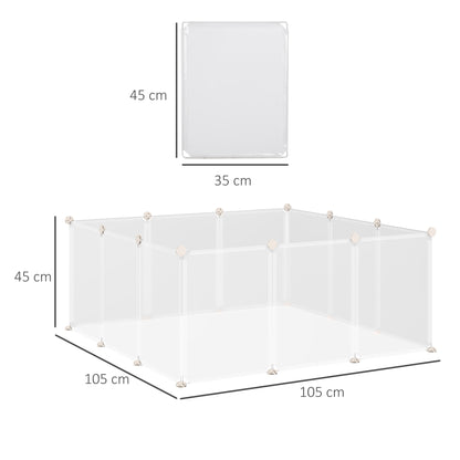 Recinto para Pequenos Animais Recinto Modular de Metal com 12 Painéis e 24 Conectores para Coelhos Porquinhos da Índia 105x105x45 cm Branco