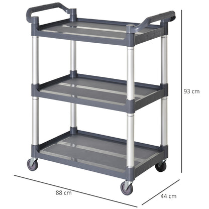 HOMCOM Carrinho de armazenamento multiuso 3 níveis carrinho de cozinha restaurante do hotel 4 rodas universais liga de alumínio carga total 300 kg 88x44x93 cm cinza