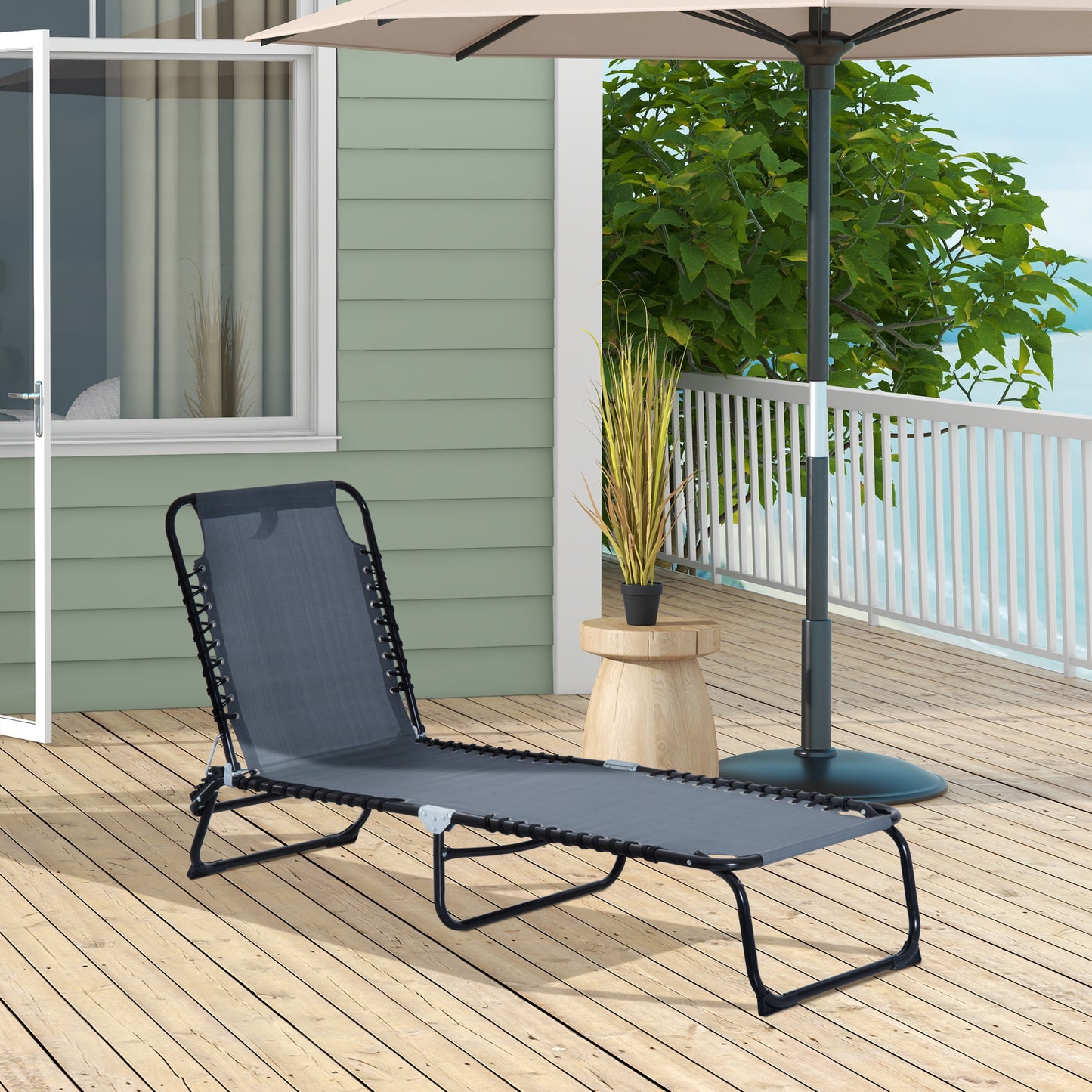 Outsunny Espreguiçadeira de Jardim Dobrável e Ajustável com 4 Posições Espreguiçadeira Reclinável para Exterior Estrutura de Aço 197x58x76 cm Cinza