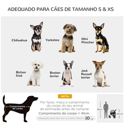 PawHut Carrinho de animais de estimação dobrável com rodas Correias de segurança e cesto de armazenamento 109,5x54,5x106,5 cm Cinza e preto