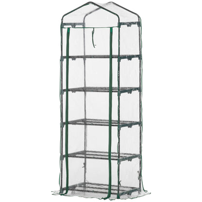 Outsunny Estufa de Jardim Vertical 69x49x193cm com 5 Prateleiras Estufa para Plantas e Cultivos com Cobertura Transparente e Verde de PVC e Aço Preto