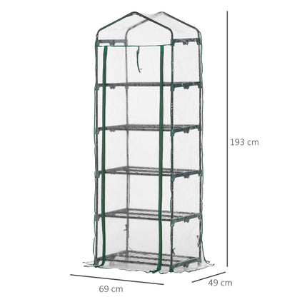 Outsunny Estufa de Jardim Vertical 69x49x193cm com 5 Prateleiras Estufa para Plantas e Cultivos com Cobertura Transparente e Verde de PVC e Aço Preto