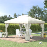 Outsunny Pérgola de Jardim 390x290 cm Pérgola de Alumínio com Teto de Ventilação 4 Cortinas Laterais Tela Mosquiteira e 8 Orifícios de Drenagem para Exterior Pátio Festas