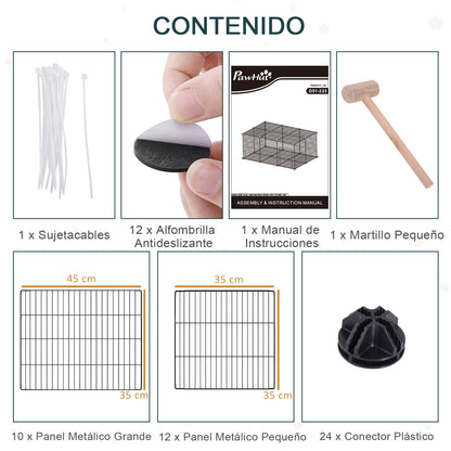 PawHut Recinto para Animais de Estimação DIY Recinto para Pequenos Animais com 22 Painéis e Porta Recinto Modular para Coelhos 105x70x45 cm Preto